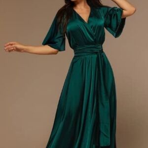Emerald green silk wrap dress - NWOT